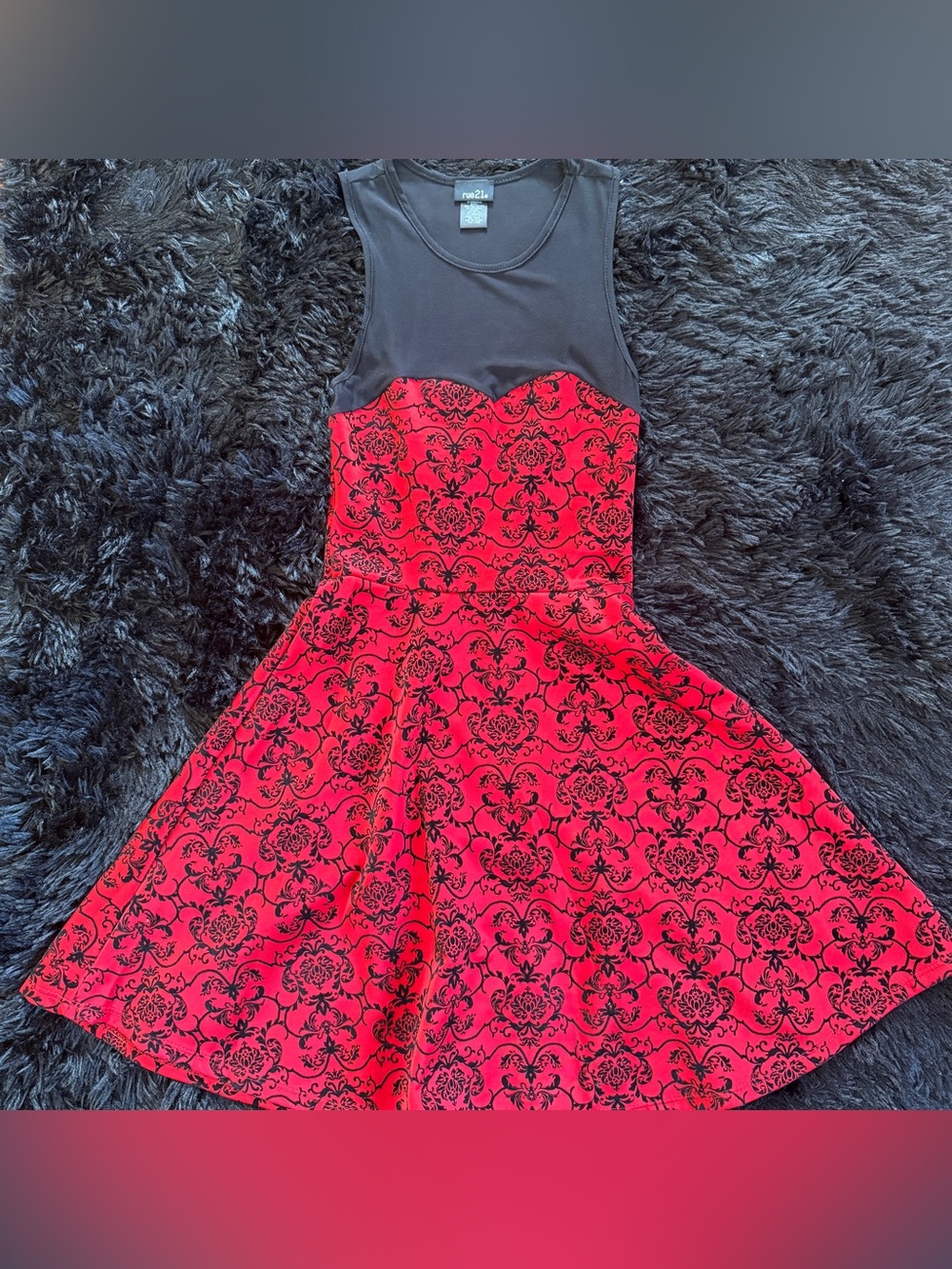 red & black damask print skater dress ❤️🖤 | whimsigoth mall goth gothabilly